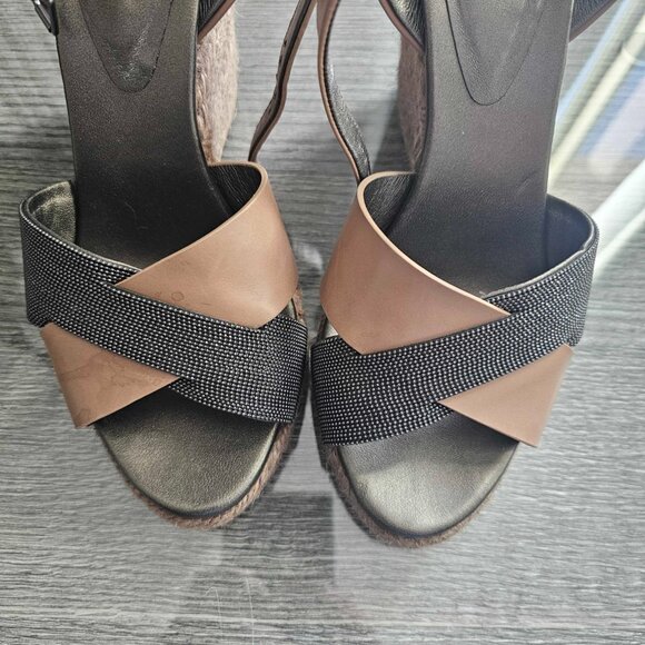 Brunello Cucinelli Leather Wedge Sandal Size 39 US 8.5 9 - Picture 7 of 10